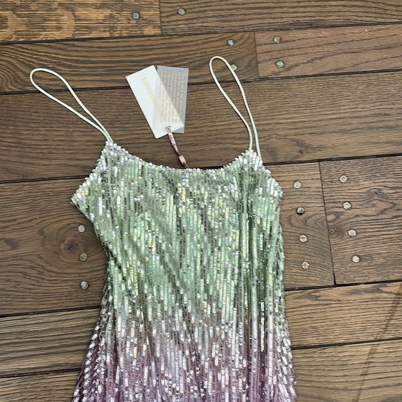 NWT LoveShackFancy Grand Scoop Neck Ombre Sequin Maxi Dress Lilac Leaves Mermaid - Picture 5 of 8